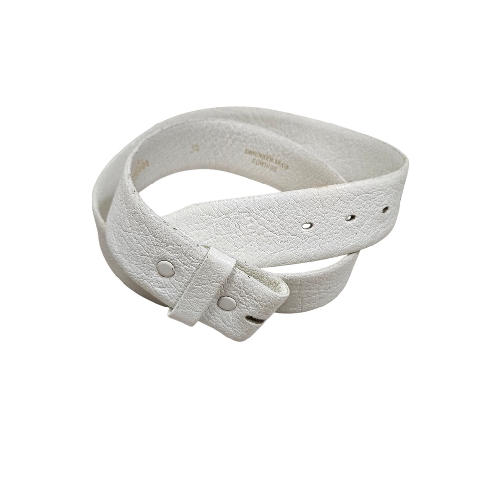 Vintage Lejon 80s 90s White Leather Belt Shrunken Grain Cowhide Silver Buckle 34